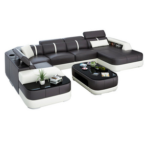 Italy Hand Made Wholesale modular U-shaped home decoration and furniture leather sectional sofa