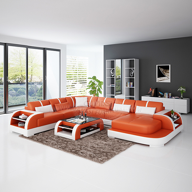 On Trend Light Luxury Modern Design U Shape Living Room Furniture  Chaise Sofa with Storage Side Shelf