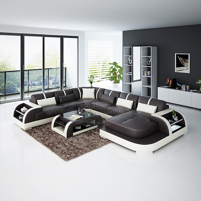 On Trend Light Luxury Modern Design U Shape Living Room Furniture  Chaise Sofa with Storage Side Shelf