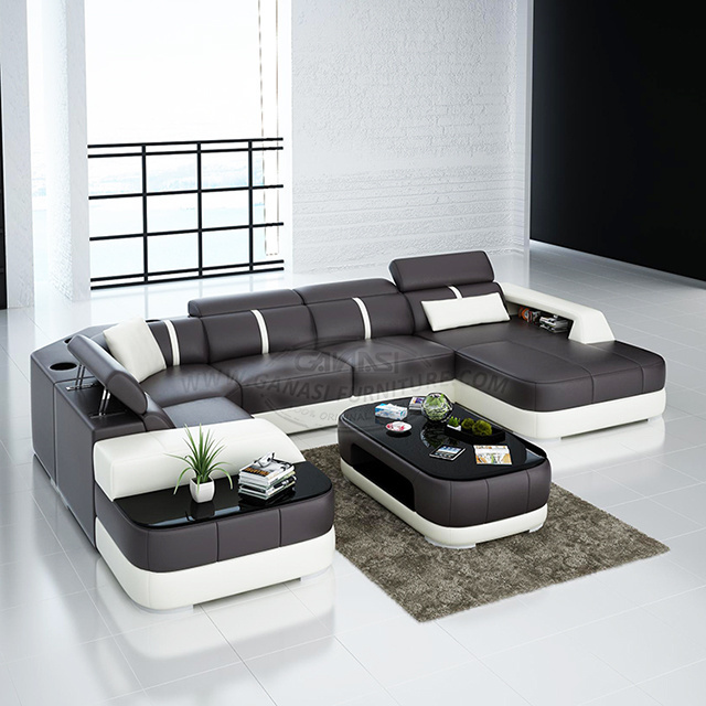 Italy Hand Made Wholesale modular U-shaped home decoration and furniture leather sectional sofa