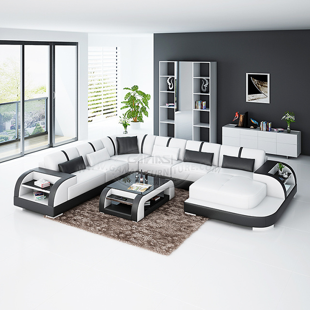 On Trend Light Luxury Modern Design U Shape Living Room Furniture  Chaise Sofa with Storage Side Shelf