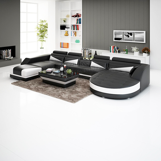 Shunde OEM Ganasi European Style Superb Genuine Black Leather Sofa