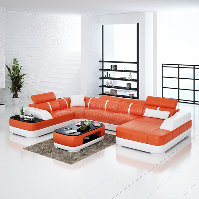 Italy Hand Made Wholesale modular U-shaped home decoration and furniture leather sectional sofa