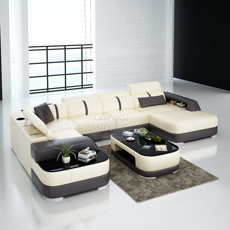 Italy Hand Made Wholesale modular U-shaped home decoration and furniture leather sectional sofa