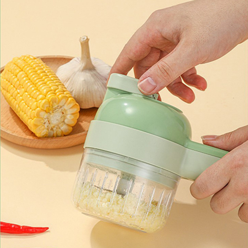 4 in 1 Handheld Electric Mini Garlic Mesher Food Chopper Slicer USB Rechargeable Vegetable Cutter Processor Grater Set