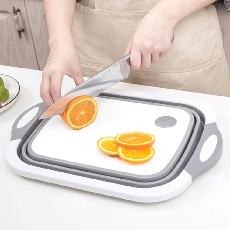 Multi-functional folding household parallel plate three-in-one chopping, washing and storage basin kitchen integrated cutting bo