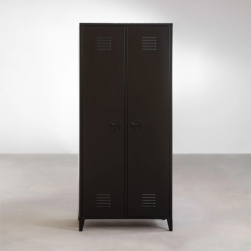 Home furniture steel wardrobe closet 2 swing doors clothes cabinet with feet metal wardrobe