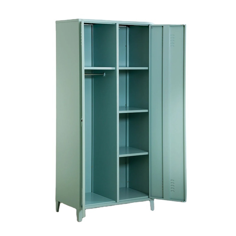 Home furniture steel wardrobe closet 2 swing doors clothes cabinet with feet metal wardrobe