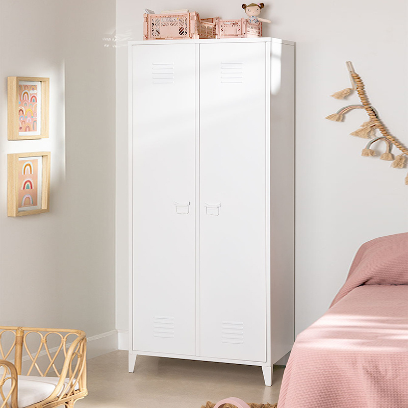 Home furniture steel wardrobe closet 2 swing doors clothes cabinet with feet metal wardrobe