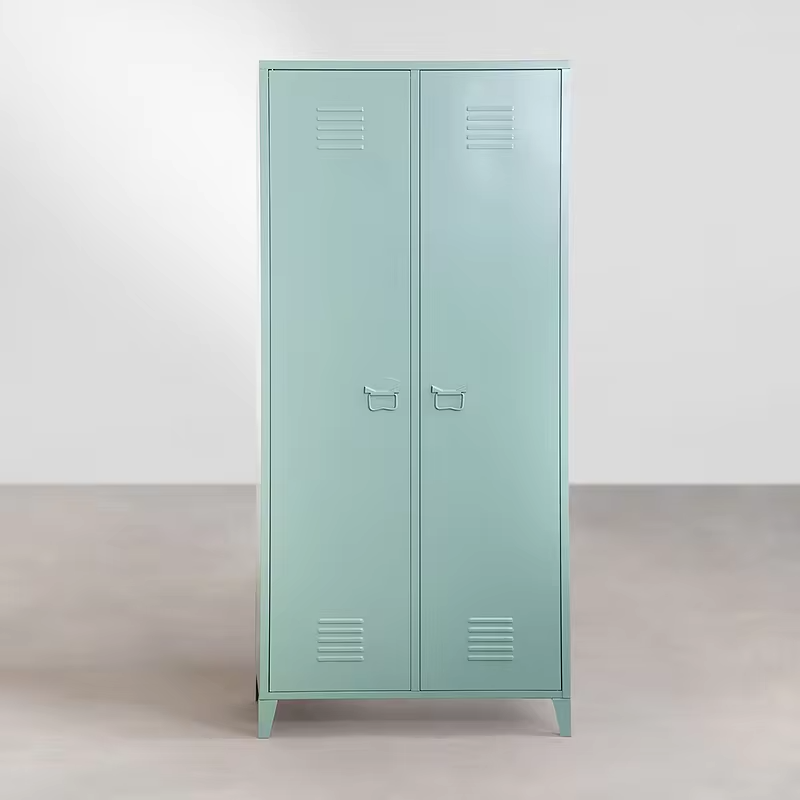 Home furniture steel wardrobe closet 2 swing doors clothes cabinet with feet metal wardrobe