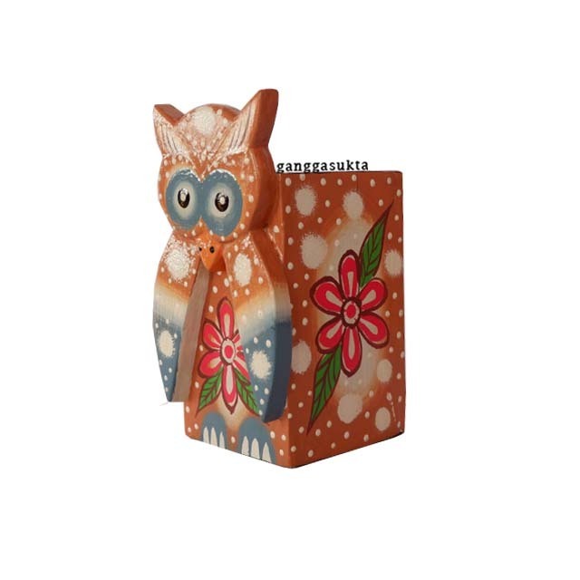 Wooden Owl pencil holder with art painting technique