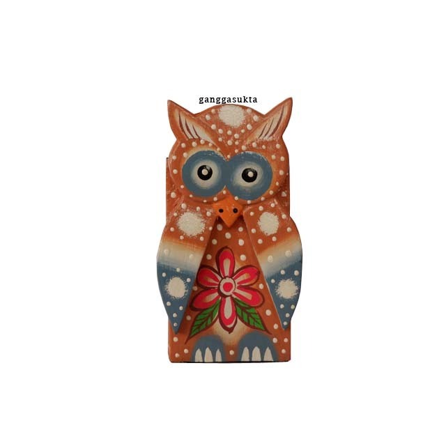 Wooden Owl pencil holder with art painting technique