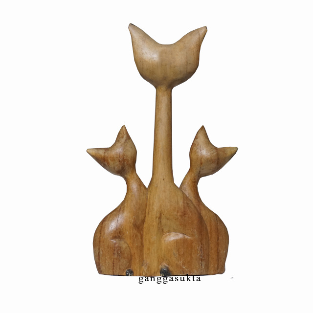 Wooden Three Cat Family Bali Handicraft Carved Wood Handmade High-Quality Home Decoration