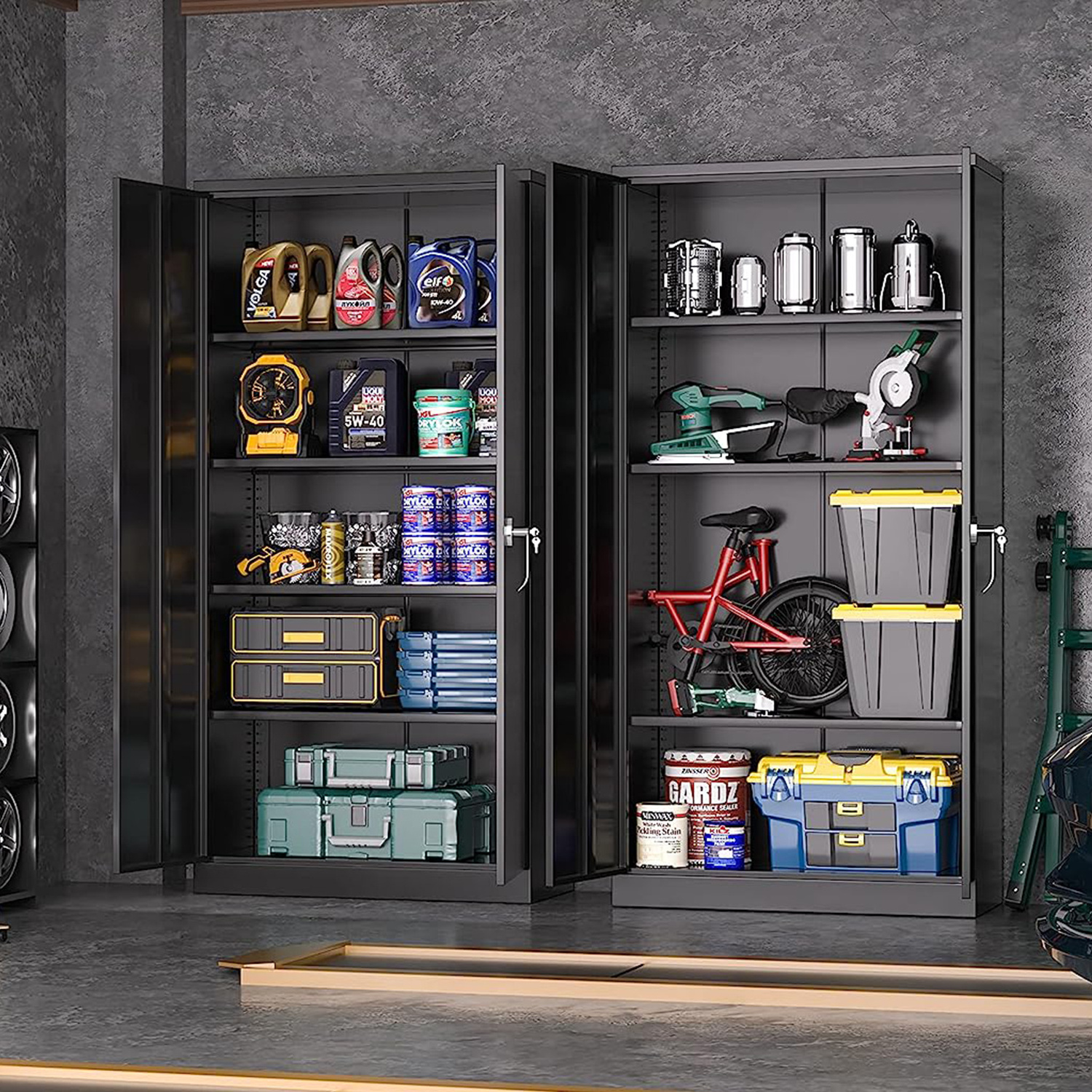 Metal Garage Storage Cabinet with 2 Doors Adjustable Steel Lockable File Cabinet Locking Tool Cabinets for Office Home Garage