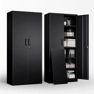 Metal Storage Cabinets with Lock Tall Locker Steel Cabinets Adjustable Shelves 2 Doors for  Warehouse Garage Lockers Black