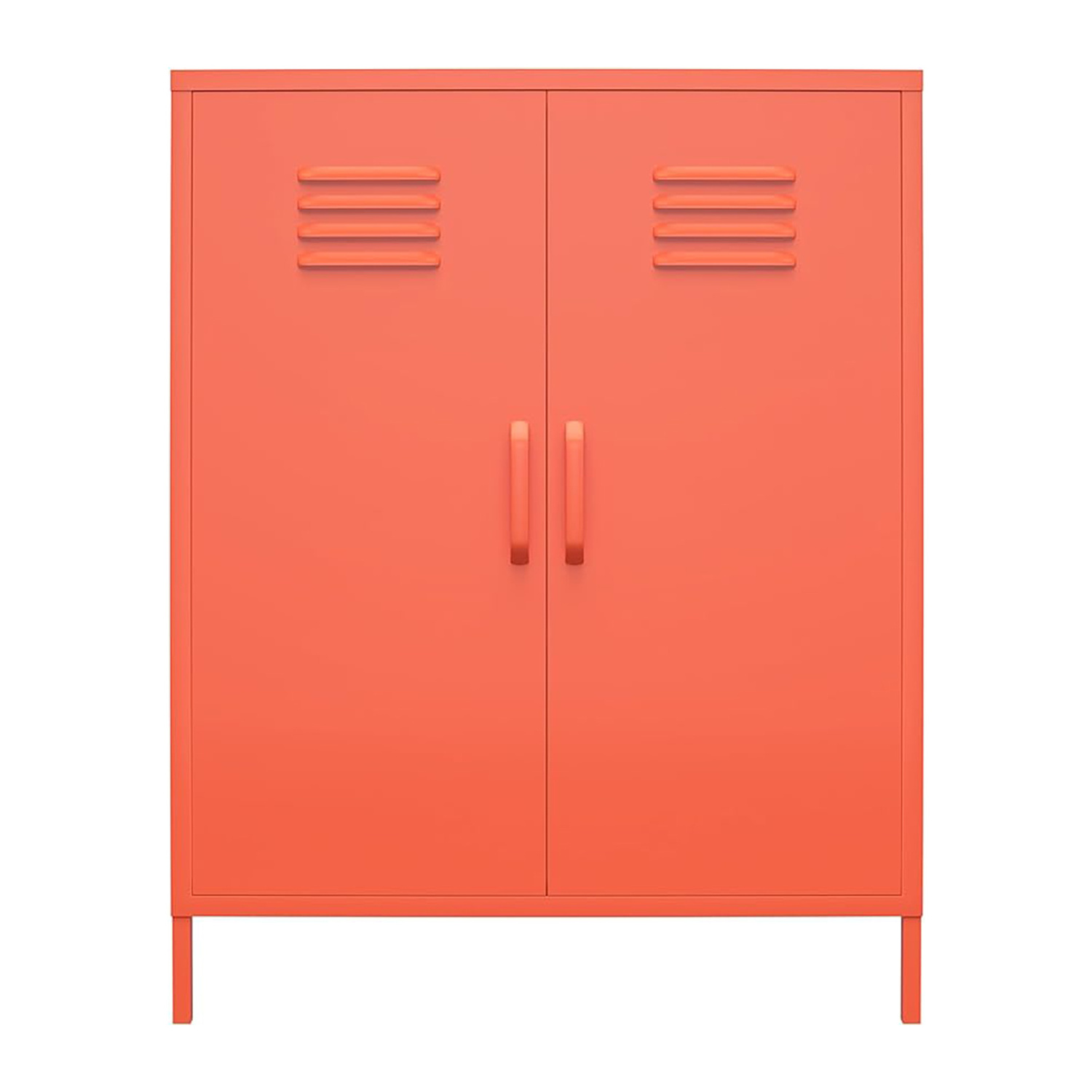 Orange 2 Door Metal Locker Style Accent steel Storage Cabinet with 2 Adjustable Shelves for Home, Office, Entryway and Hallway,