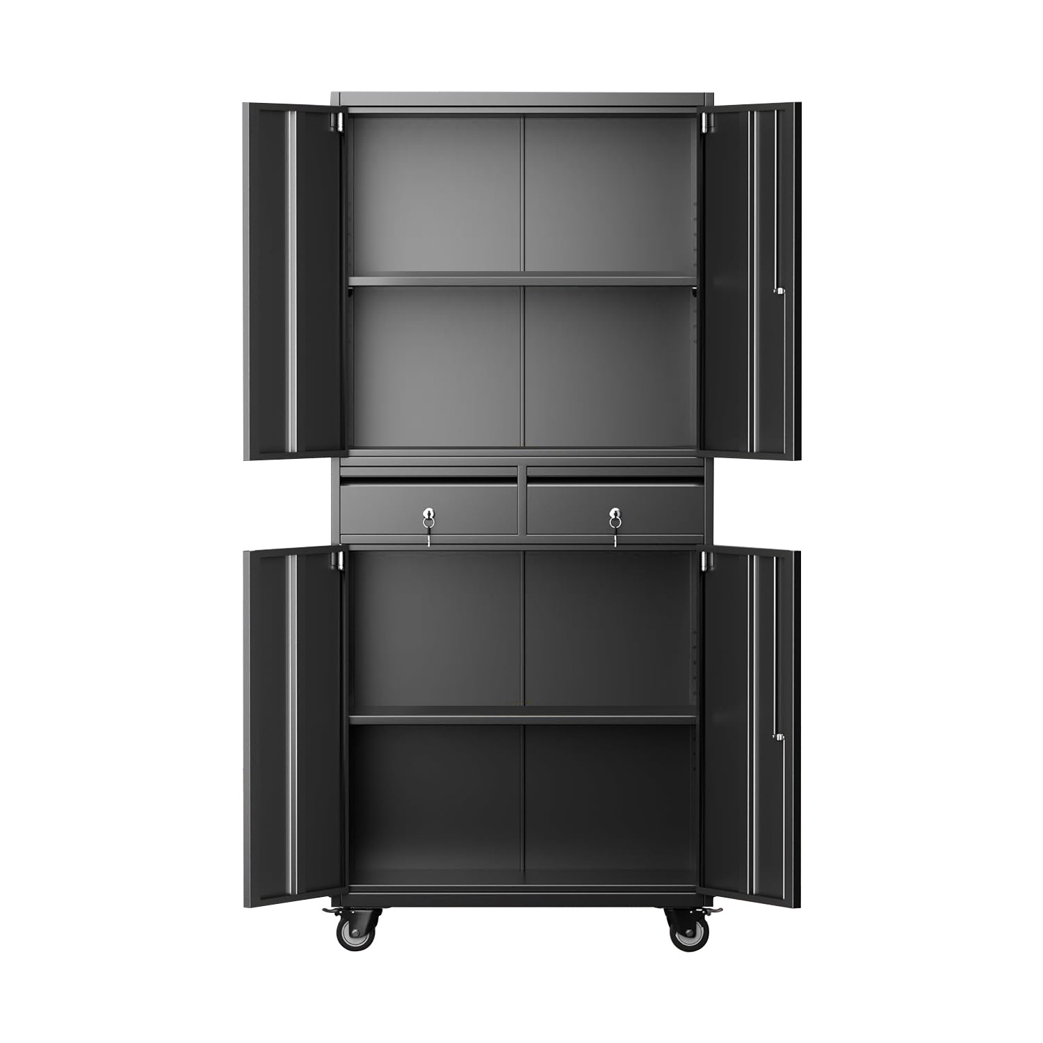 Metal Storage Cabinet with Wheels Garage Storage Cabinet with 2 Drawers and 2 Adjustable Shelves for Homes Kitchens and Pantries