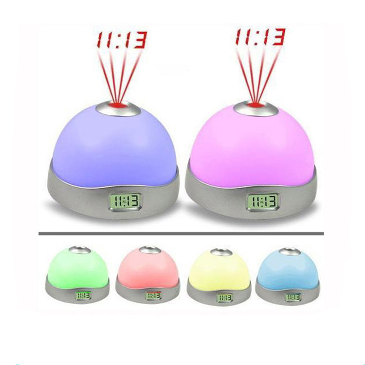 Glowing led color change digital alarm clock with projector