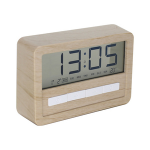 Home desktop electronic clock, living room wood grain decoration, LCD transparent display, digital alarm clock