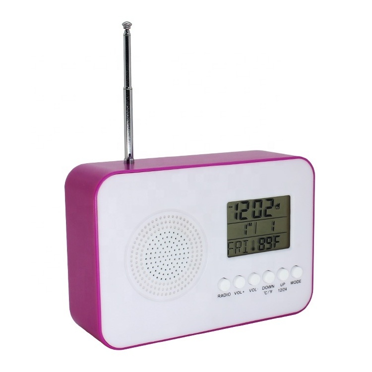 Portable Bedroom Desktop Retro Metal FM Antenna Radio Digital Snooze Alarm Clock