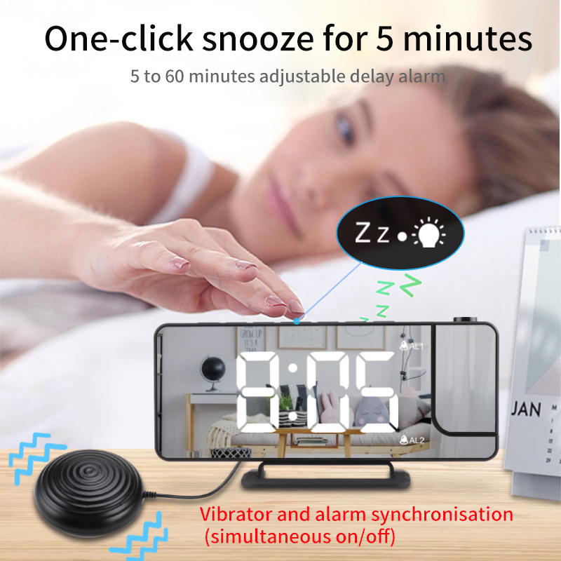 Silent Working Bedroom Time Projection Desktop Electronic Clock Project Mirror Alarm Digital LED Clock With Vibrator