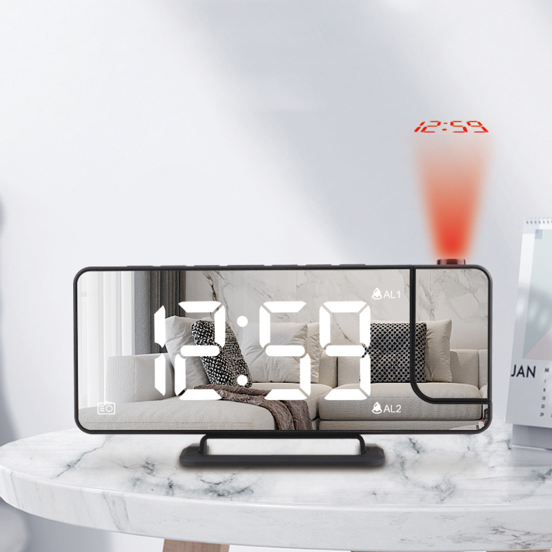 2023 New Silent Working Bedroom Time Projection Desktop Electronic Clock Project Mirror Alarm Digital LED Clock