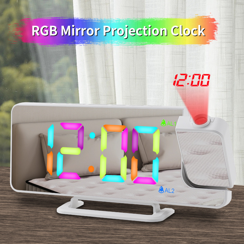 New RGB Colorful LED Digital display Bedroom Desktop Electronic  Projection Clock Mirror Alarm Clock with USB Charging