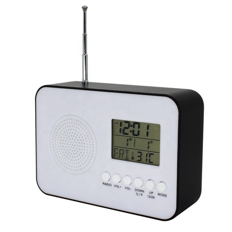 Portable Bedroom Desktop Retro Metal FM Antenna Radio Digital Snooze Alarm Clock