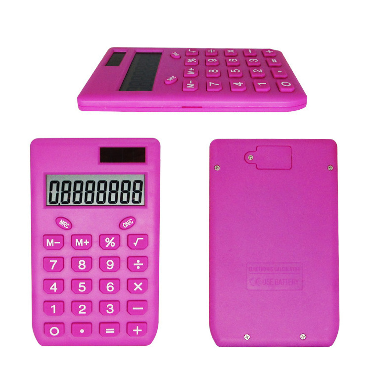 Rubber Keyboard Promotional Kids 8-Digit Electronic Dual Power Pocket Calculator