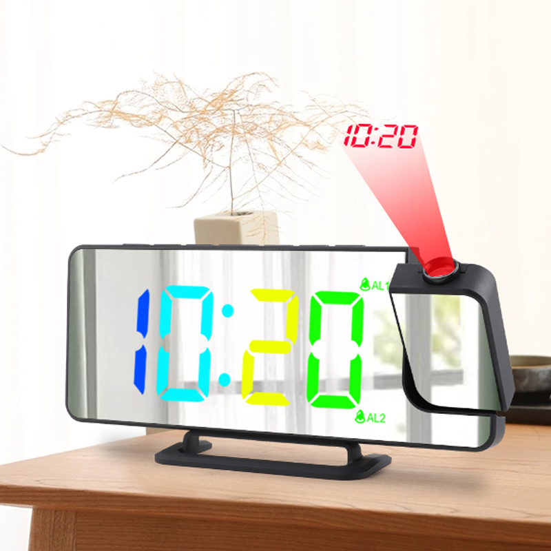 New RGB Colorful LED Digital display Bedroom Desktop Electronic  Projection Clock Mirror Alarm Clock with USB Charging