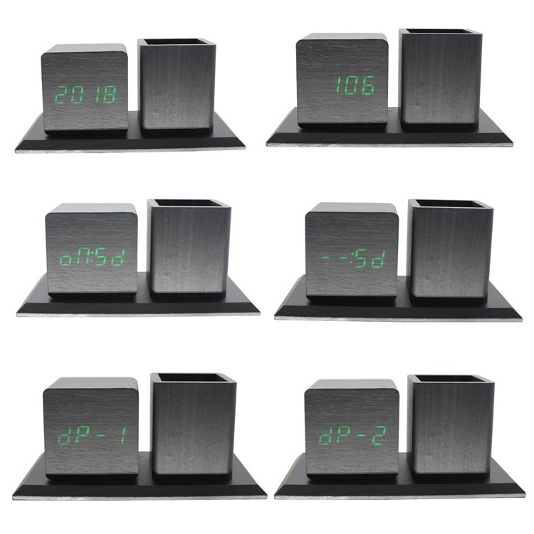 Fancy Promotional Gifts For Students Desk LED Digital Electronic Wooden Penholder Alarm Clock