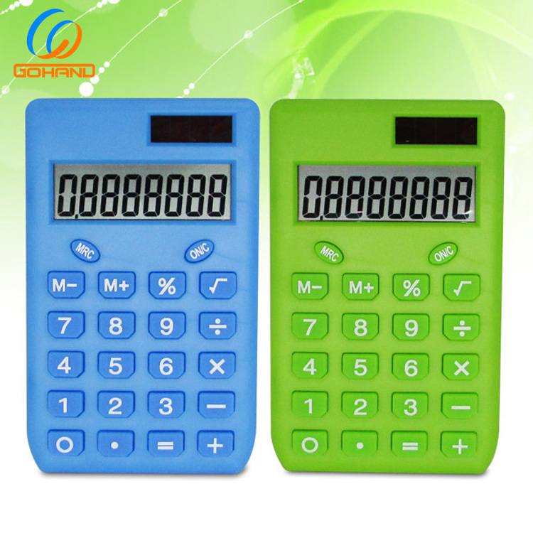 Rubber Keyboard Promotional Kids 8-Digit Electronic Dual Power Pocket Calculator