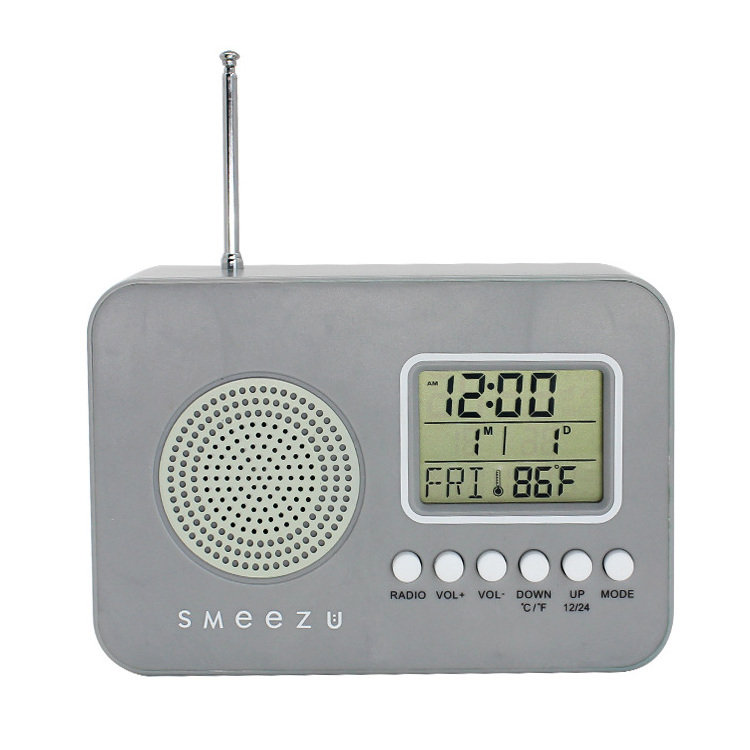 Portable Bedroom Desktop Retro Metal FM Antenna Radio Digital Snooze Alarm Clock