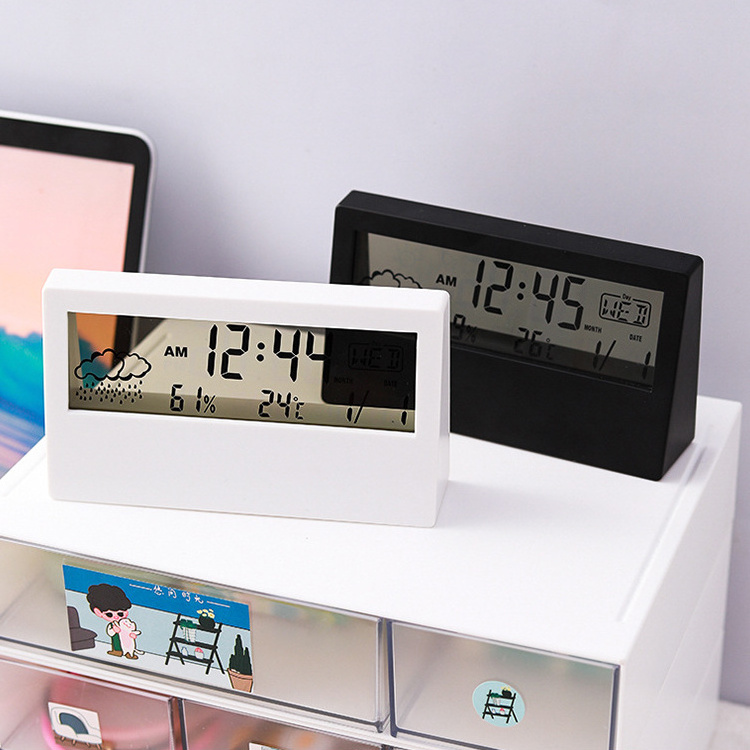 Modern Simple Transparent LCD digital display Perpetual Calendar Temperature And Humidity Weather Electronic Clock