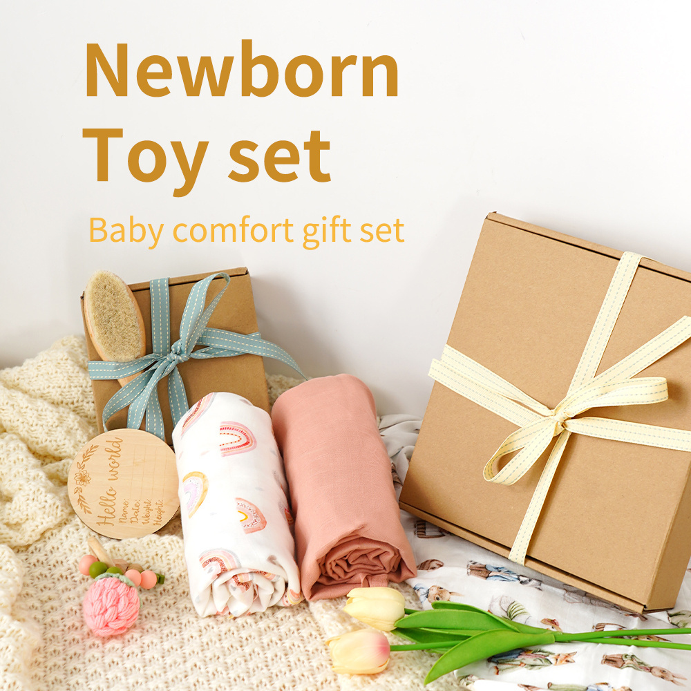 Popular newborn baby blanket gift set low moq muslin swaddle blanket custom baby shower gift box bamboo cotton swaddle blanket