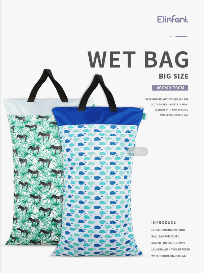 Elinfant wholesale waterproof Reusable diaper Wet Bag 40*70cm big wet dry nappies bag