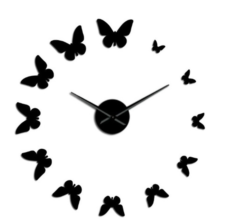 Butterfly 3d Diy Mirror Surface Wall Clock Large Size Wall Decorative Clocks Silent Non Ticking Movement DIY Big Size Clock