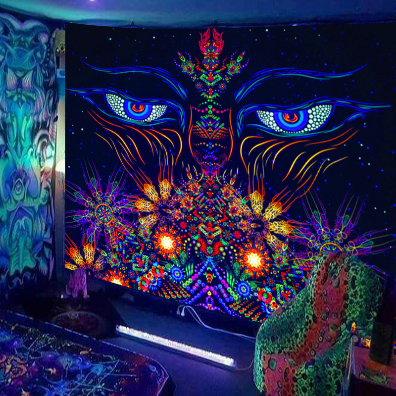 Customize Tapestry Glowing under UV light Animal Sky Colorful Tapestry  Blacklight Fluorescent Wall Hanging Tapestry