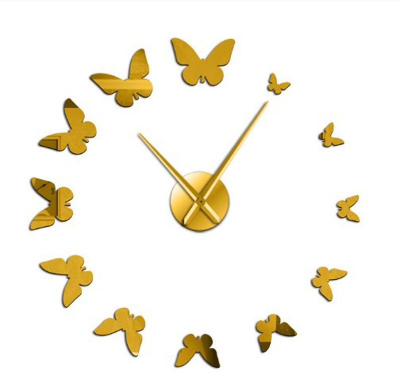 Butterfly 3d Diy Mirror Surface Wall Clock Large Size Wall Decorative Clocks Silent Non Ticking Movement DIY Big Size Clock