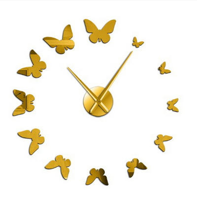 Butterfly 3d Diy Mirror Surface Wall Clock Large Size Wall Decorative Clocks Silent Non Ticking Movement DIY Big Size Clock