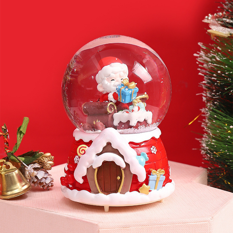 Resin Christmas Snow Crystal Ball Music Box Snow flakes Birthday Wedding Gift Christmas Snow Santa Claus Globe Music Box