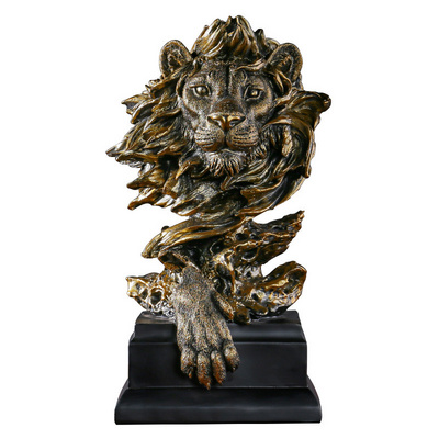 American Vintage Animal Resin Lion Head Artwork Creative Resin Animal Lion Sculpture Ornaments