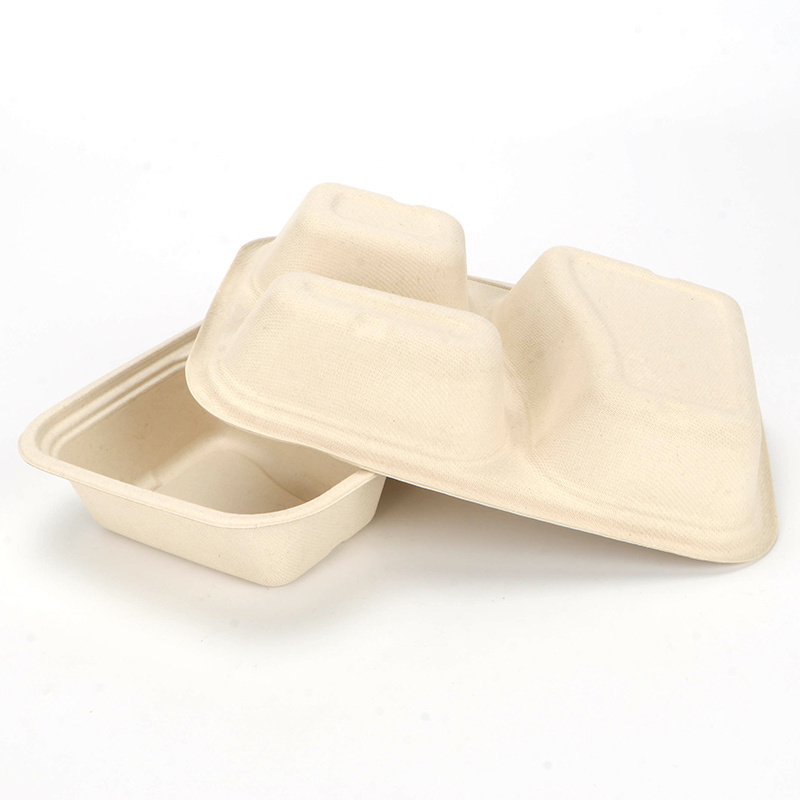 High Quality Sugarcane Bagasse Tableware Takeaway Disposable Cake Plates Eco Friendly Lunch Food Container Bowls with Lids