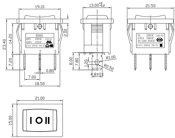 KCD rocker switch on off on switch 12v dpdt marine rocker switch