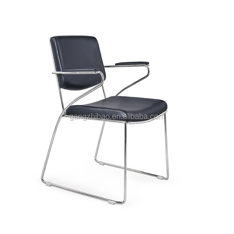 Factory Price Wholesale Brown PU Library Steel Frame Chair  Office Waiting Room Chair Small Guest Chair