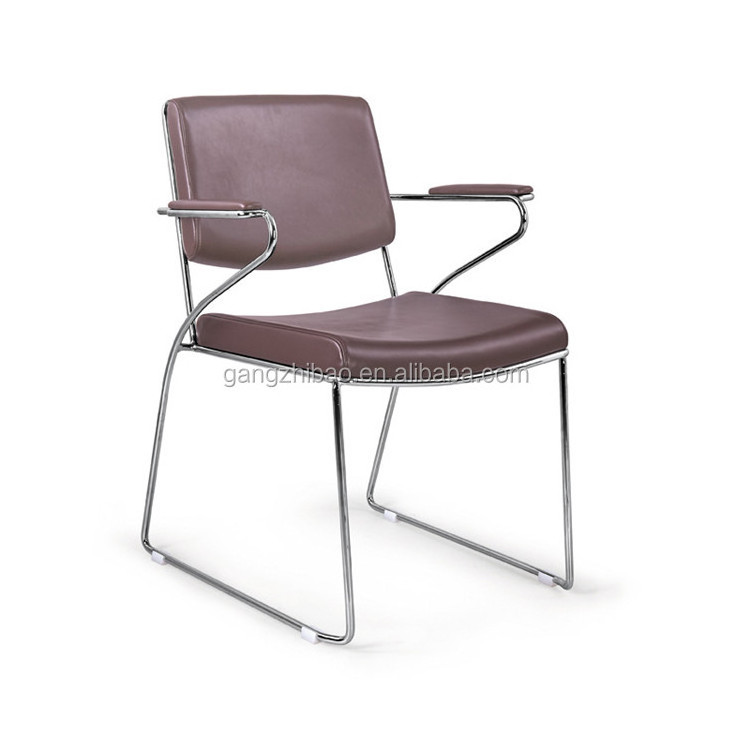 Factory Price Wholesale Brown PU Library Steel Frame Chair  Office Waiting Room Chair Small Guest Chair