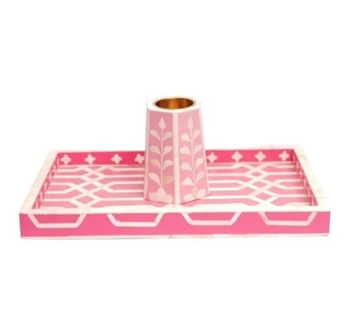 High Quality Pink Resin Bakhoor Incense Burner Set with Bone Inlay Tray Scented Fragrance Holder for Home Decor