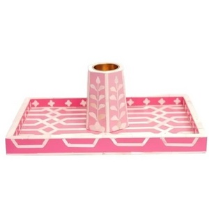 High Quality Pink Resin Bakhoor Incense Burner Set with Bone Inlay Tray Scented Fragrance Holder for Home Decor