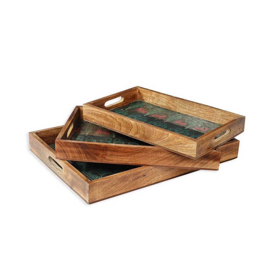 Wholesale Wood Serving Tray With Enamel Printed Sticker Storage Decorative Tray At Cheap Price