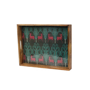 Wholesale Wood Serving Tray With Enamel Printed Sticker Storage Decorative Tray At Cheap Price